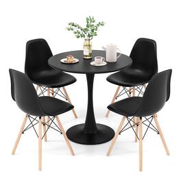 Gymax - 5PCS Dining Set Modern Round Dining Table 4 Chairs for Small Space Kitchen - Black