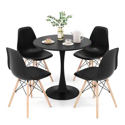 Front. Gymax - Gymax 5PCS Dining Set Modern Round Dining Table 4 Chairs for Small Space Kitchen - Black.