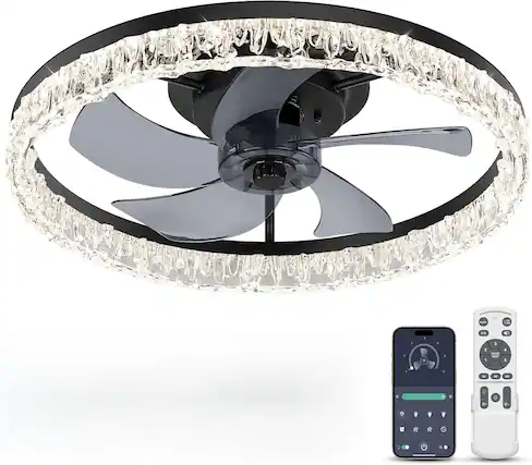 Front. Nordic Hygge - Ceiling Fans with Lights and Remote 20'' Smart Low Profile Ceiling Fans 3000K6500K Dimmable Black.