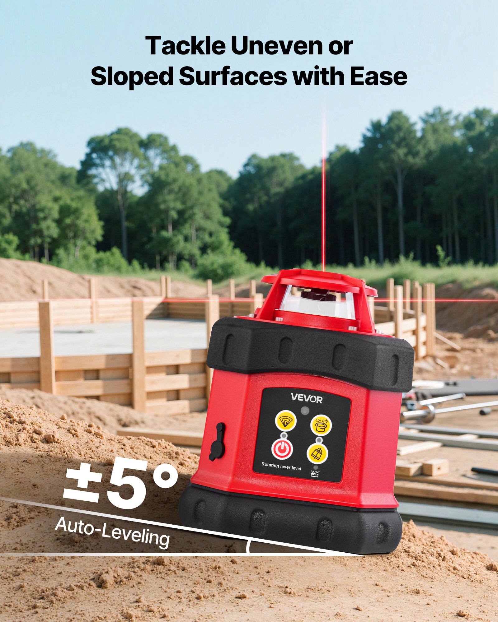 Tackle Uneven or Sloped Surfaces with Ease

VEVOR

±5° Auto-Leveling Rotating Laser Level