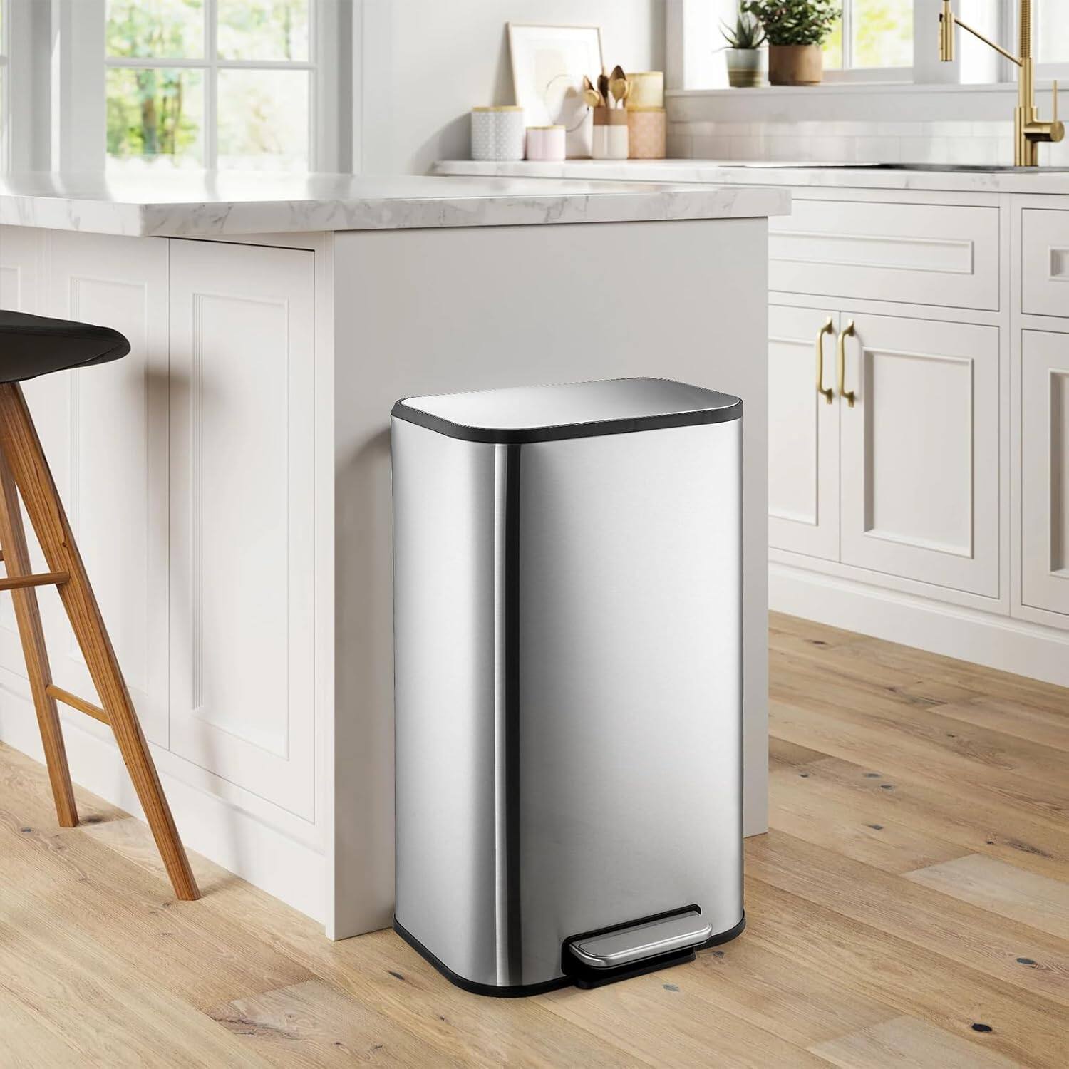 Alt View 1. Babevy - 7.9 Gal / 30 L Rectangular Kitchen Trash Can with Soft-Close Lid, Stainless Steel Garbage Bin.