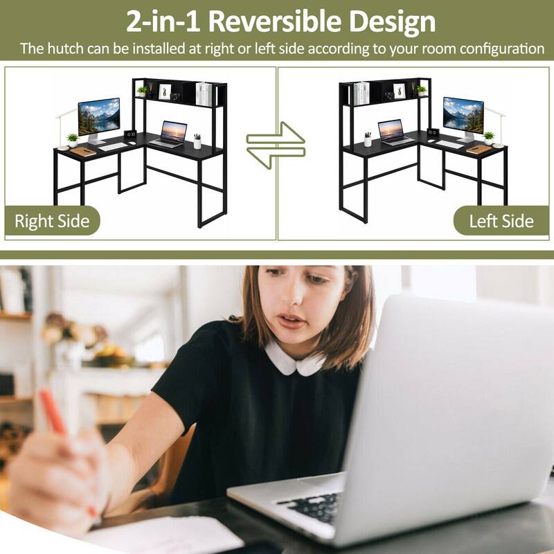 2-in-1 Reversible Design  
The hutch can be installed at right or left side according to your room configuration  
Right Side  
Left Side