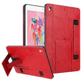 Dteck - Leather Texture Case for Apple iPad (6th Generation) 9.7" 2018, Shockproof Cover with Multi-Angle Stand and Hand Strap - Red