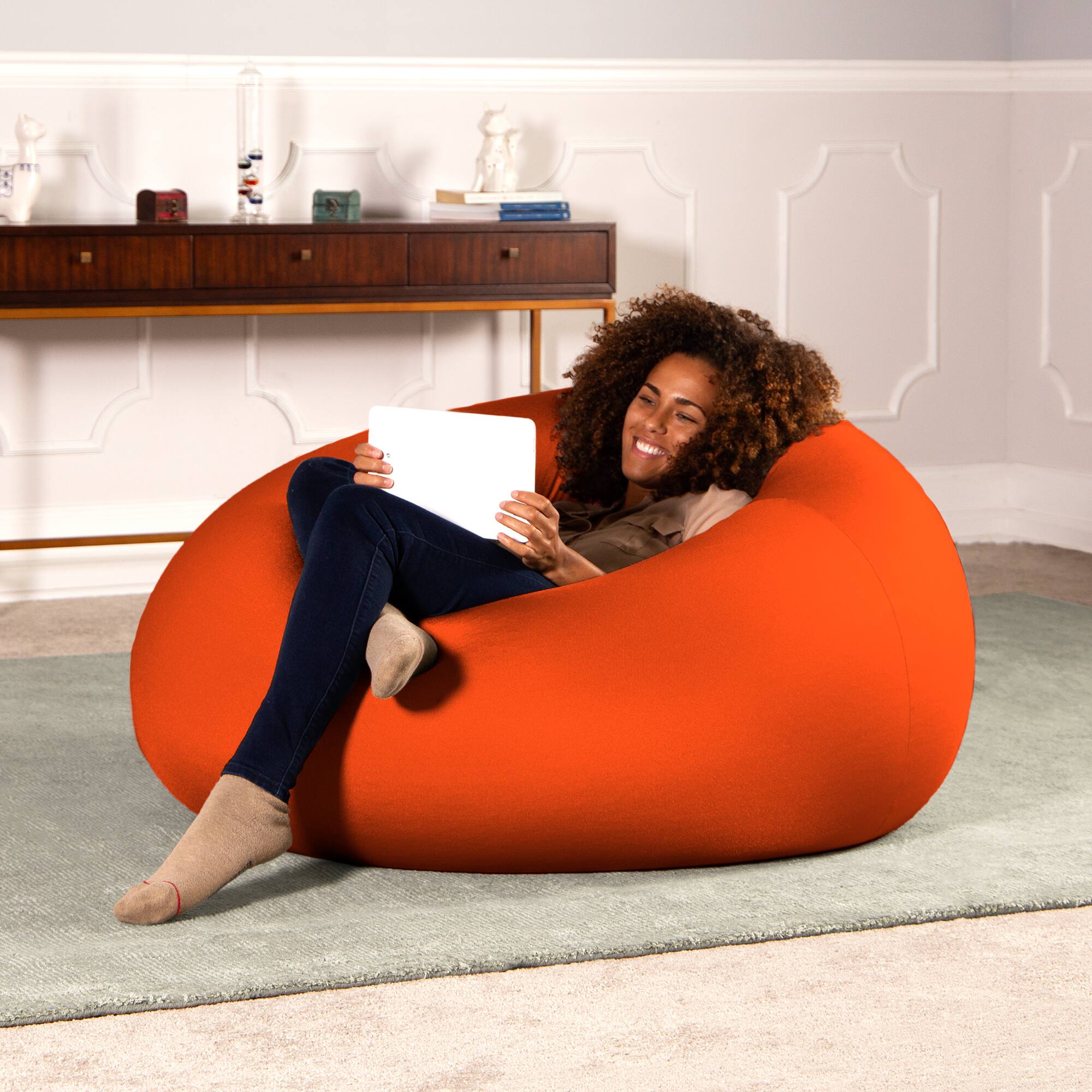 Back. Jaxx - Nimbus Spandex Bean Bag Chair, Large, Orange - Orange.
