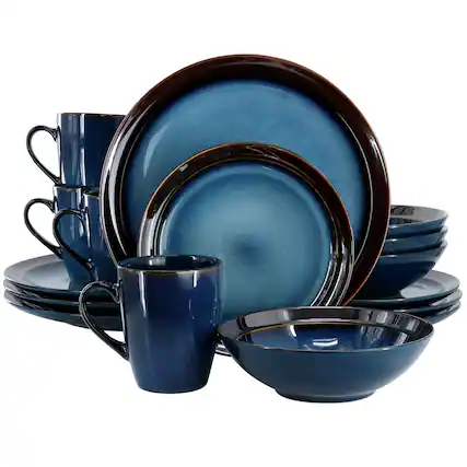 Front. Gibson - Gibson Elite 16 Piece Priya Reactive Glaze Stoneware Dinnerware Set in Blue - Blue.