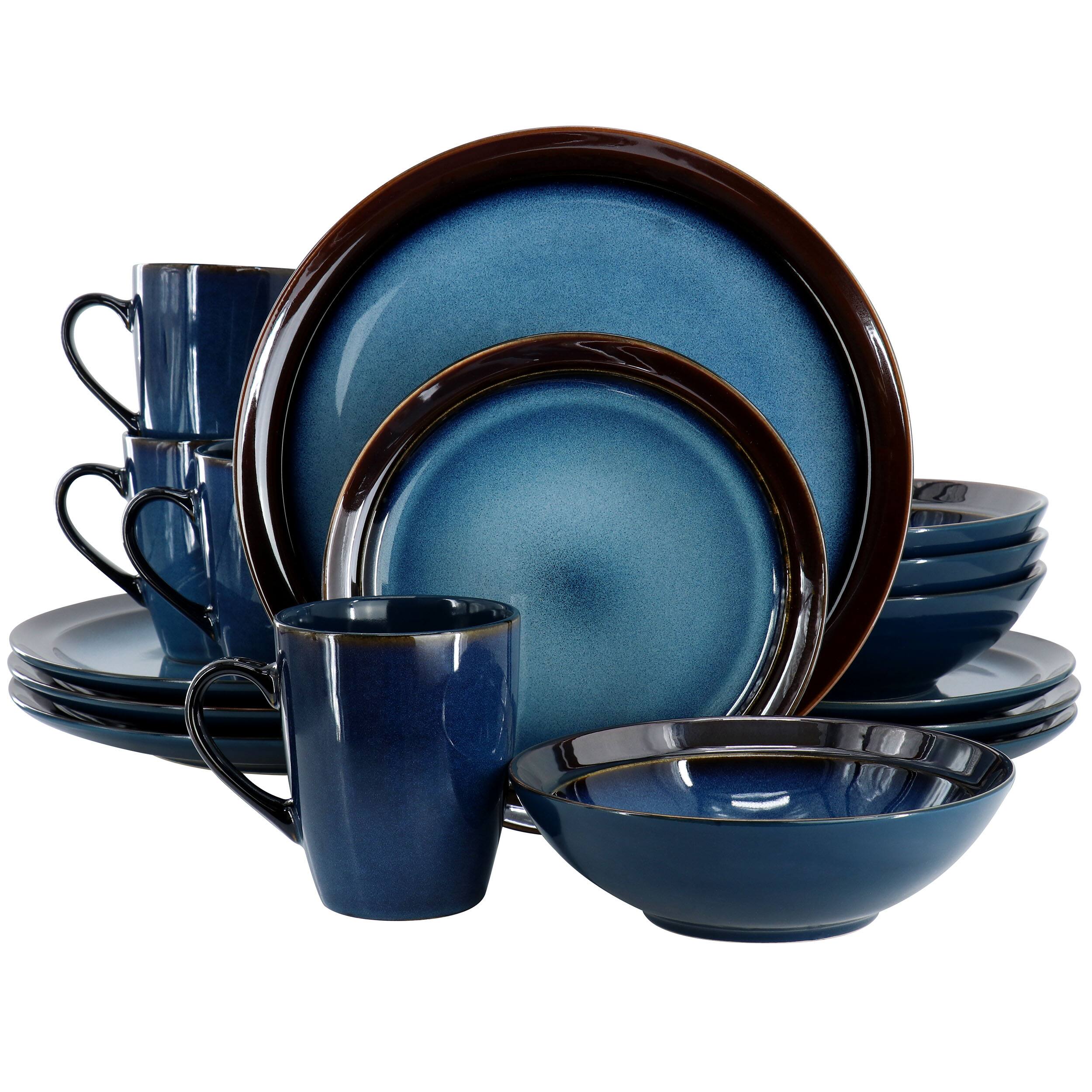 Gibson - Elite 16 Piece Priya Reactive Glaze Stoneware Dinnerware Set - Blue