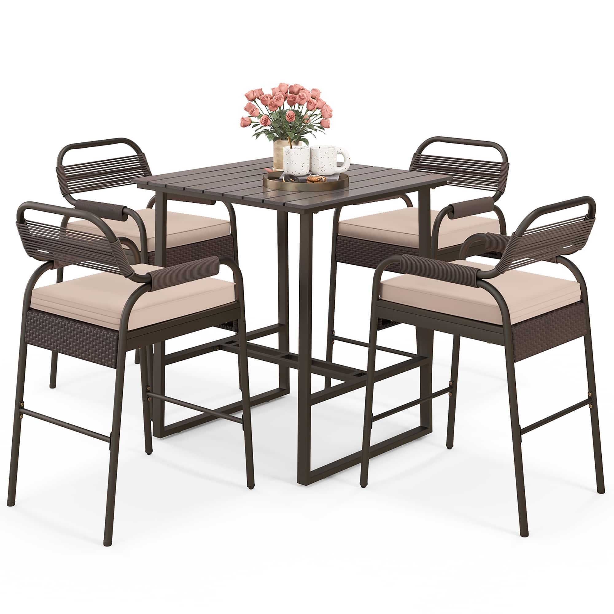 Gymax - 5-Piece Patio Rattan Counter Set Counter Height Square Table w/ 4 Wicker Counter Stools - Mix Brown price history on PriceWatchPro
