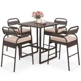 Gymax - 5-Piece Patio Rattan Counter Set Counter Height Square Table w/ 4 Wicker Counter Stools - Mix Brown