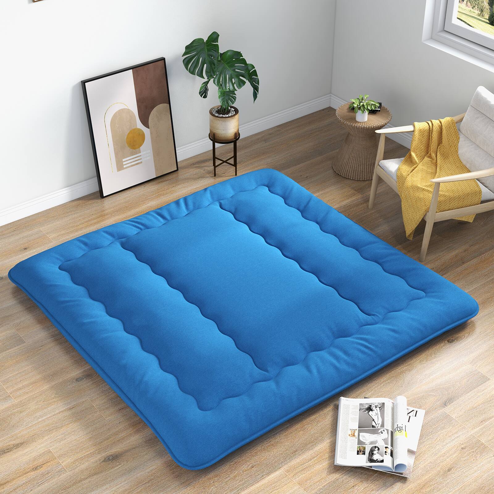 Alt View 3. Costway - Costway King Futon Mattress Japanese Floor Sleeping Pad Washable Cover Carry Bag Blue - Blue.
