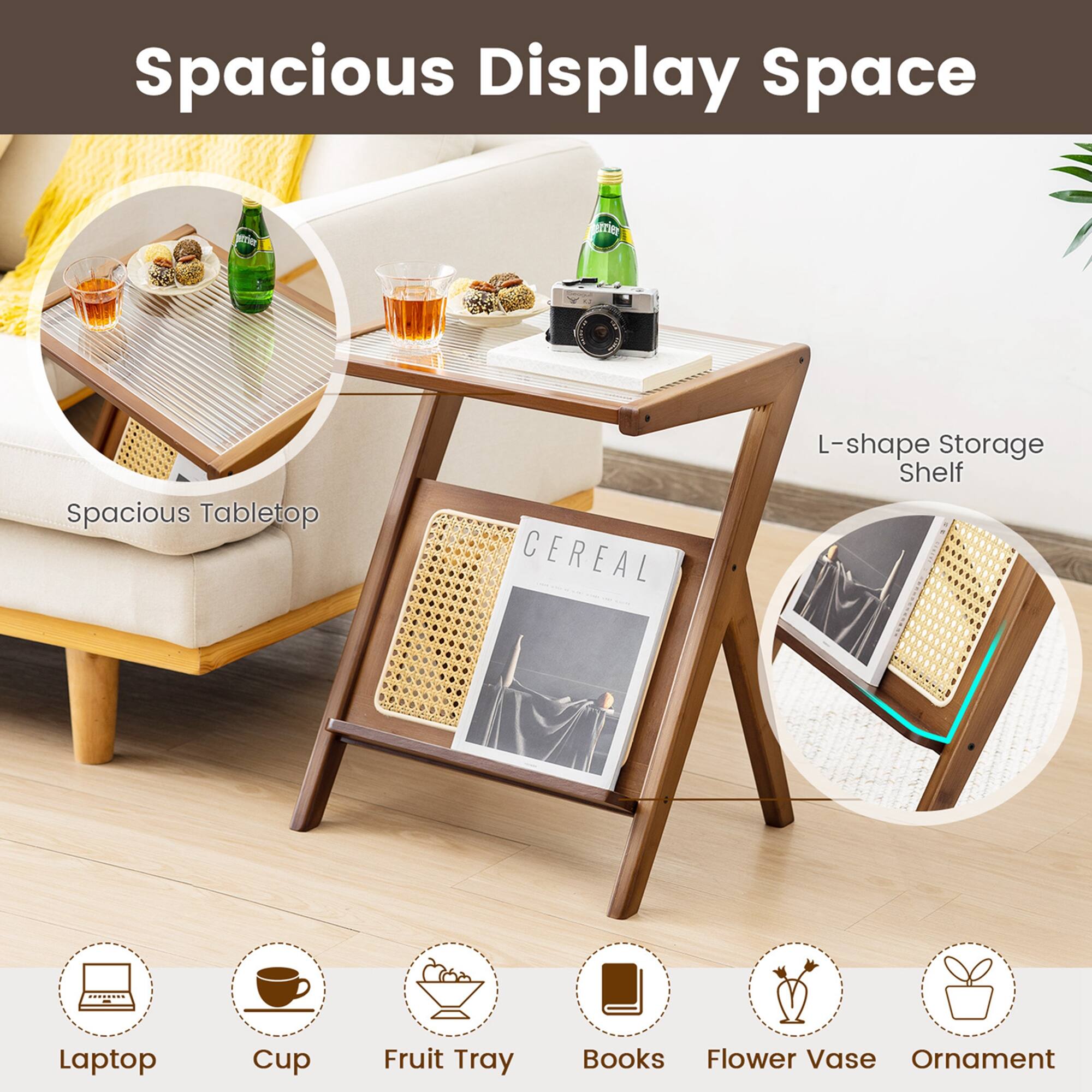 Spacious Display Space trie Spacious Tabletop CEREAL L-shape Storage Shelf Laptop Cup Fruit Tray Books Flower Vase Ornament