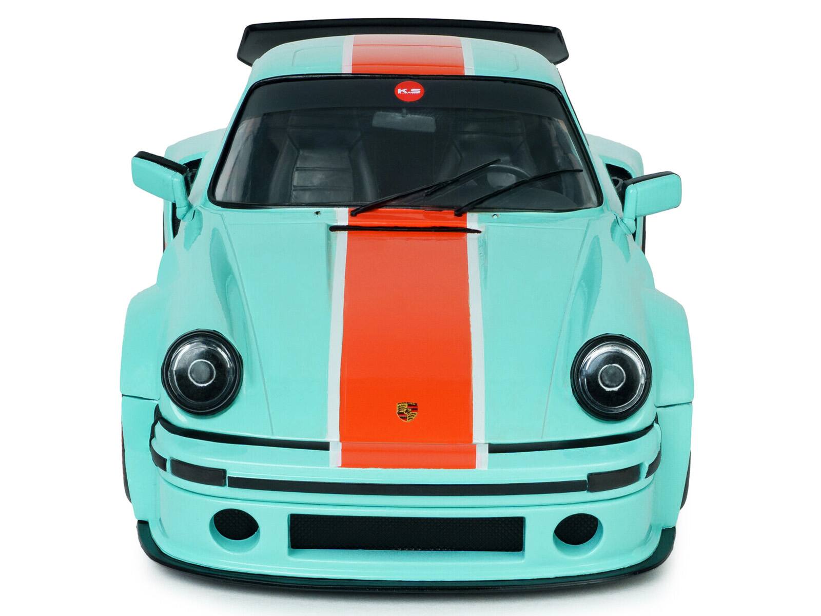 Alt View 5. Solido - 2025 Porsche 911 KS-R by Khyzyl Saleem "Blue Racer" Light Blue with Orange Stripes 1/18 Diecast Model Car by Solido.
