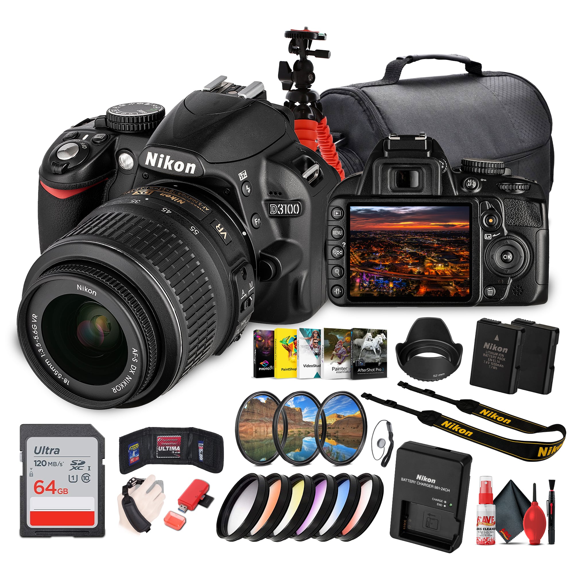 Nikon - D3100 DSLR Camera Kit with 18-55mm VR Lens – Beginner-Friendly & Compact + More (International Model)