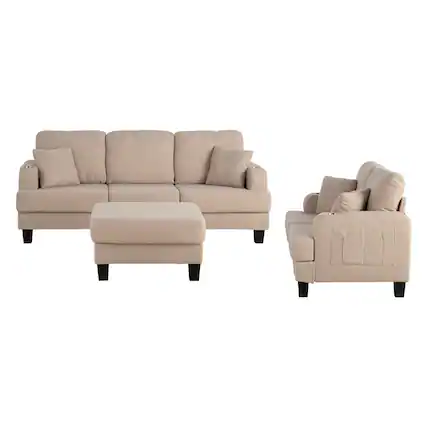 Front. Boyel Living - 84.64 in. Wide Straight Arm 3-Seat Fabric Sectional Sofa with Ottoman, USB Port and Cup Holder - Beige.