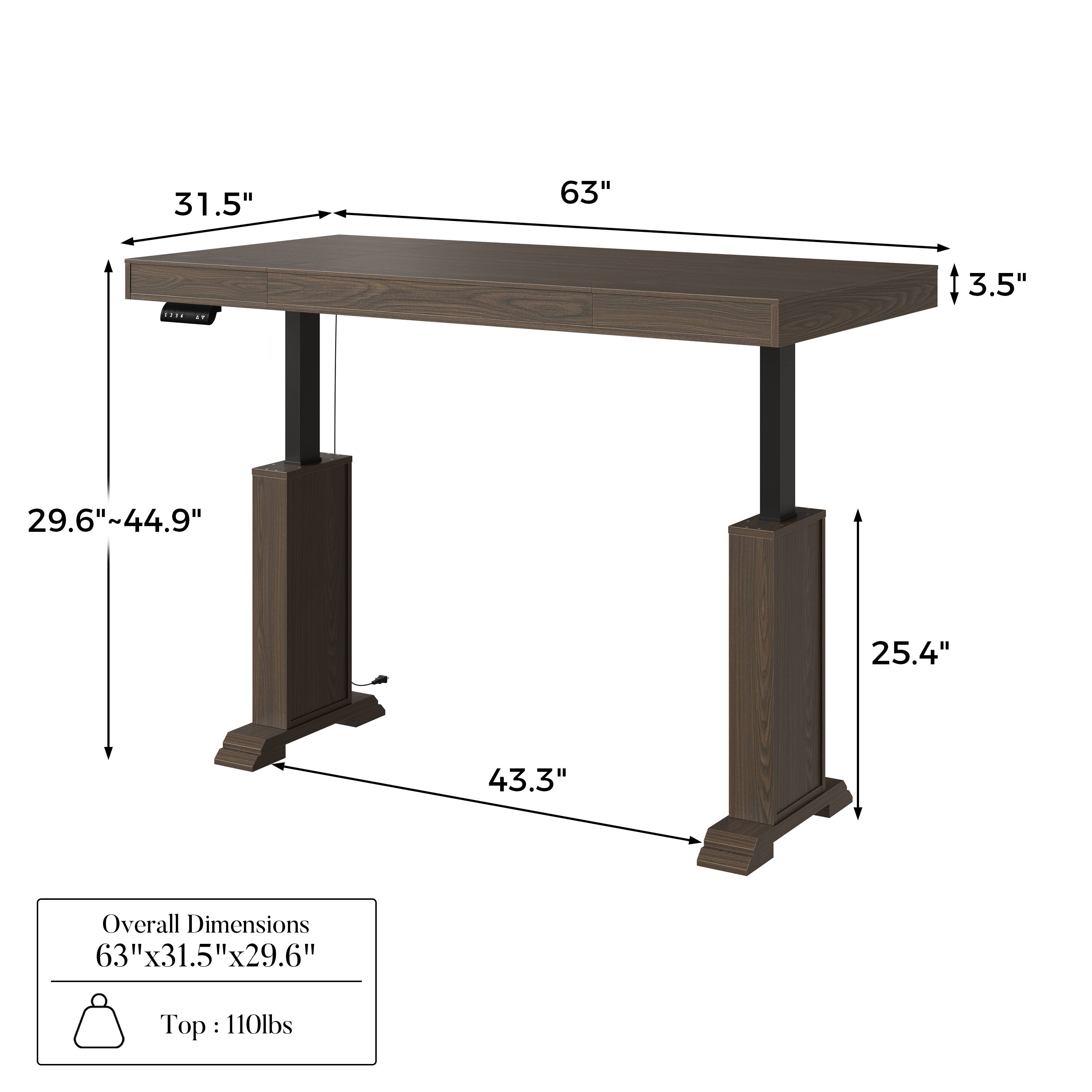 31.5" 63" 3.5" 29.6"~44.9" 25.4" 43.3" Overall Dimensions 63"x31.5"x29.6" Top: 110lbs