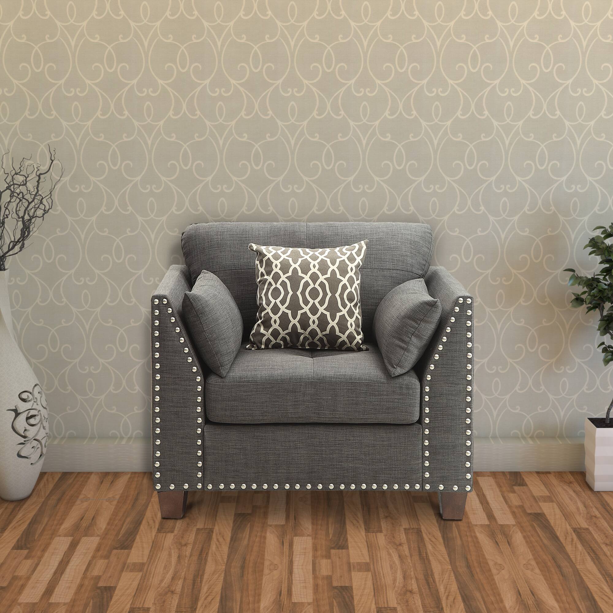 Alt View 5. Manhattan Lane - 34 Inch Wide Nailhead Fabric Upholstered Accent Chair - Gray.
