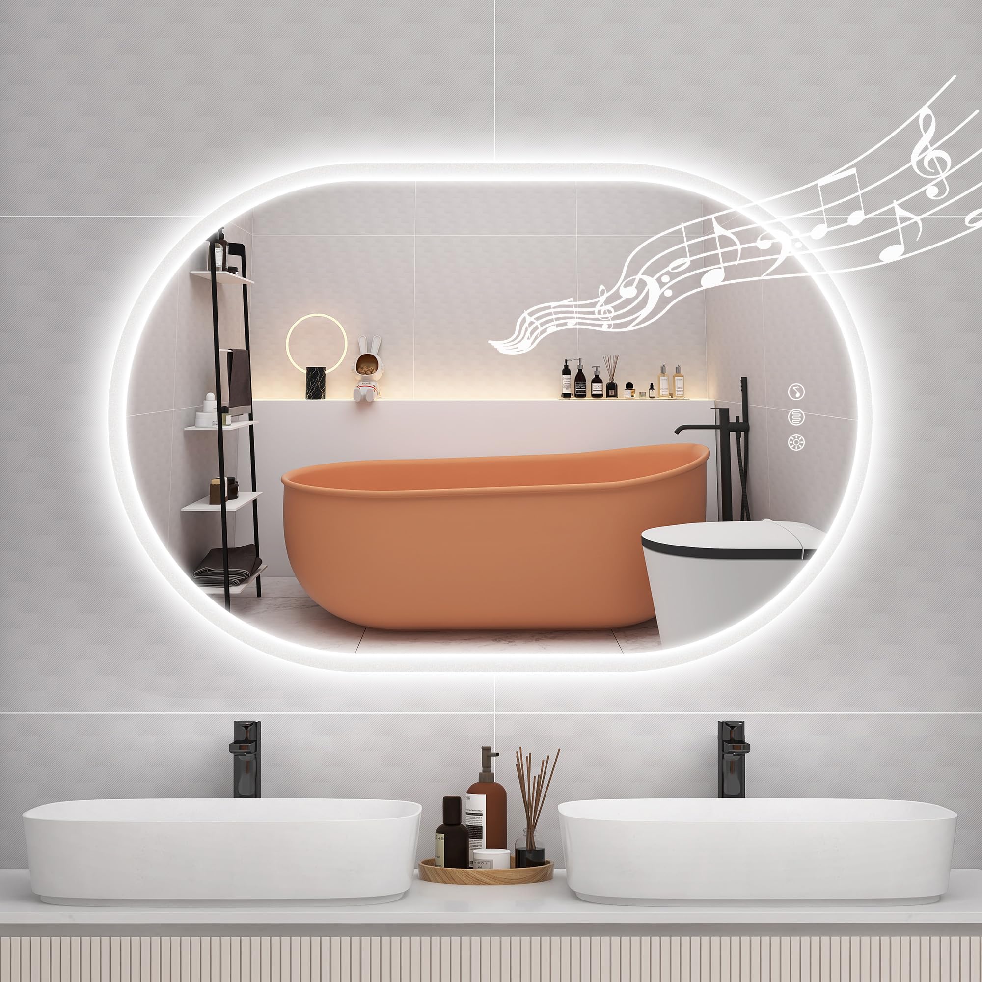 Earthley Blooms - 40"x24" Led-bathroom-mirror-with-lights Wall-mounted With Anti-fog Temperature Dimmable Brightness Waterp - Silver-oval-40"L x 24"W
