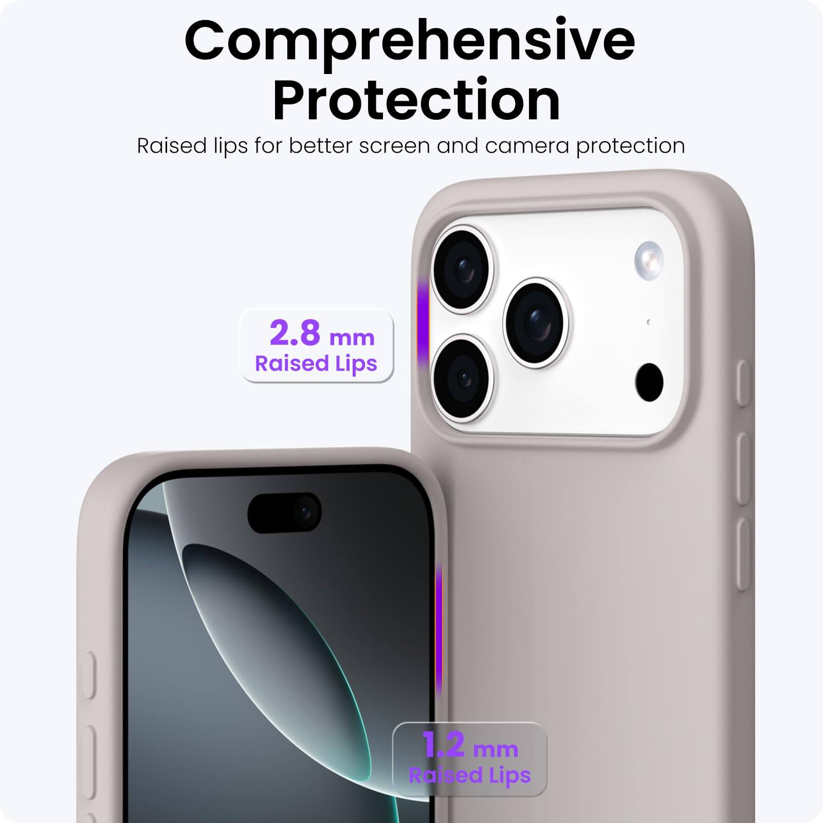 Comprehensive Protection

Raised lips for better screen and camera protection

2.8 mm Raised Lips

1.2 mm Raised Lips