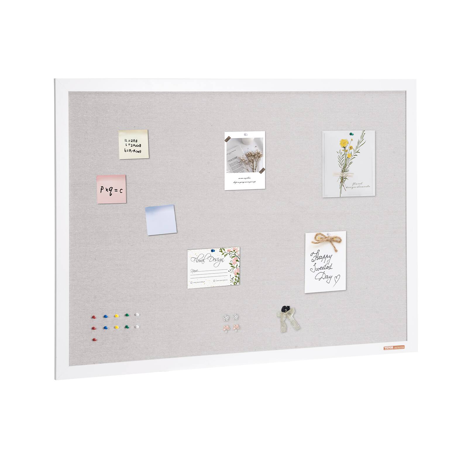 VEVOR - 48"x36" Cork Board with Linen Surface – Stylish Wall-Mounted Bulletin Board for Home, School - White