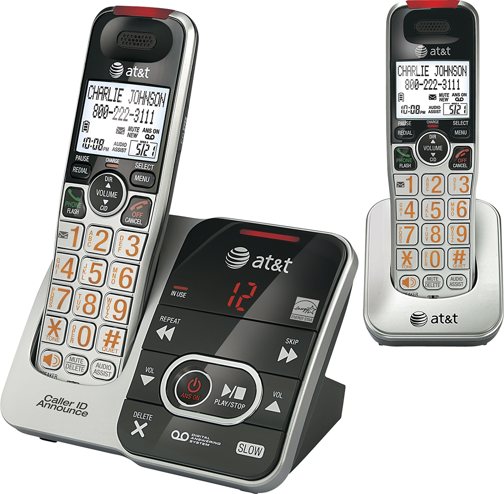 Left View: AT&T - AT CRL32202 DECT 6.0 Expandable Cordless Phone System with Digital Answering System - Silver