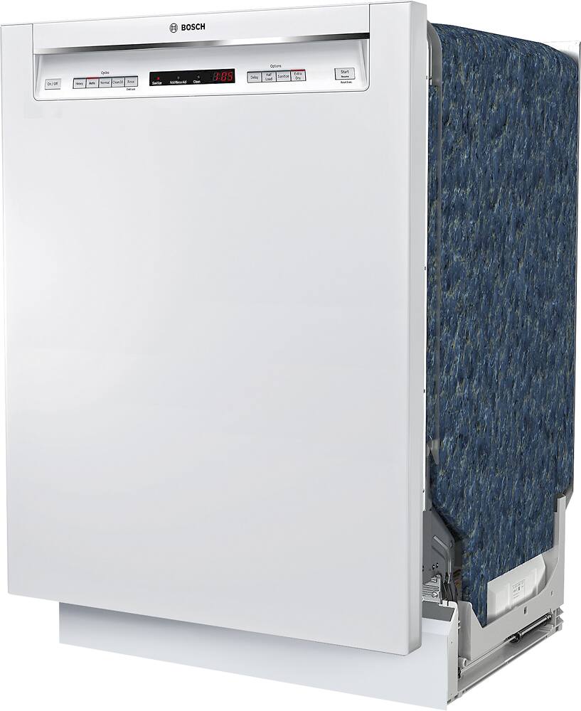 Left. Bosch - 300 Series 24" Recessed Handle Dishwasher with Stainless Steel Tub - White.