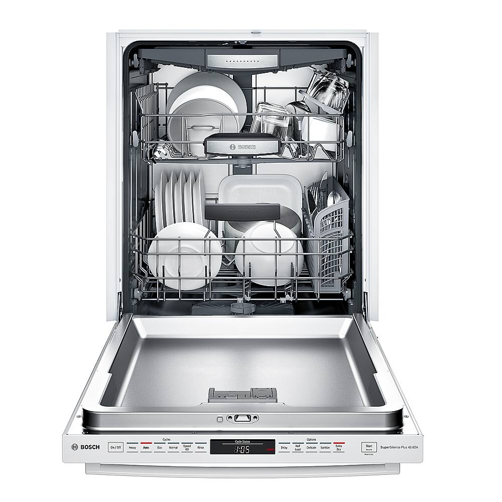 Alt View 2. Bosch - 800 Series 24" Bar Handle Dishwasher with Stainless Steel Tub - White.