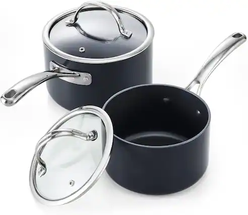 Front. Cooks Standard - 2qt+3qt Hard Anodized Nonstick Saucepan w/Glass Lid Heavy-duty Aluminum Small Soup Pot,Stay Cool Handle, Not Induction - black.