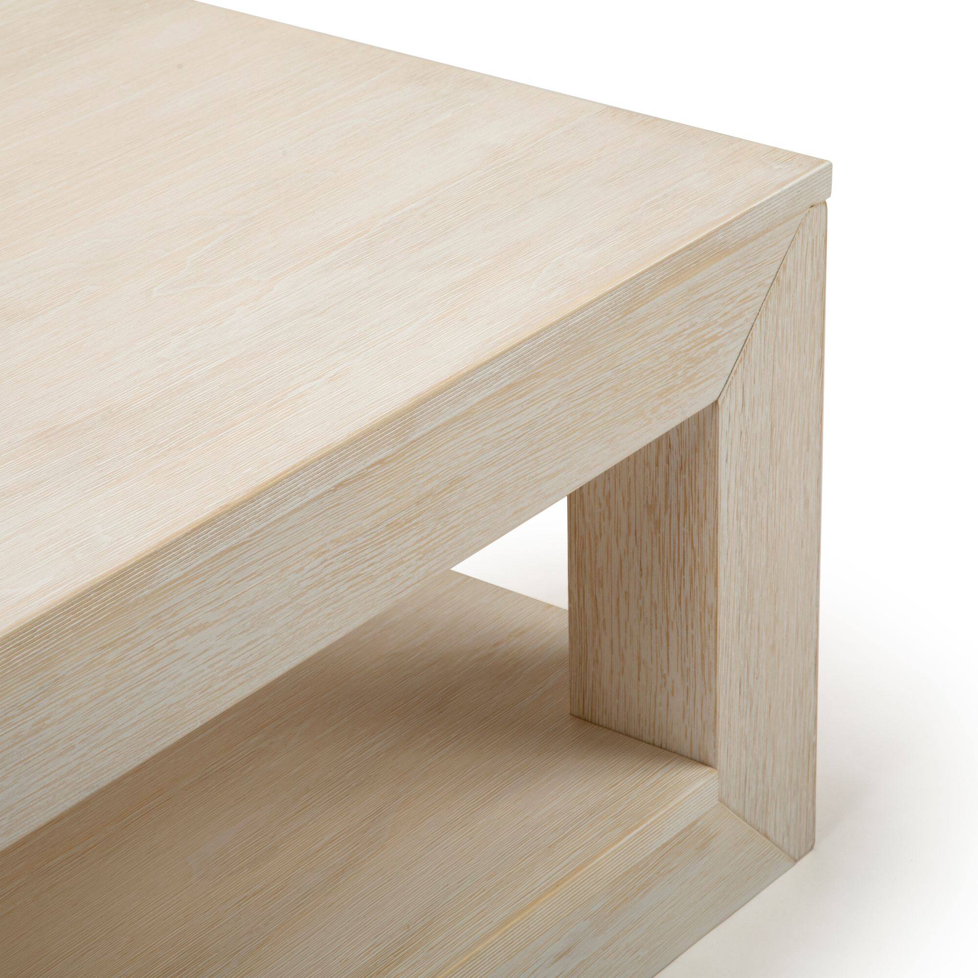 Alt View 2. Plank+Beam - Modern Rectangular Coffee Table with Bottom Shelf (40in x 20in / 1020mm x 510mm), White Sand Wirebru - White Sand Wirebrush.