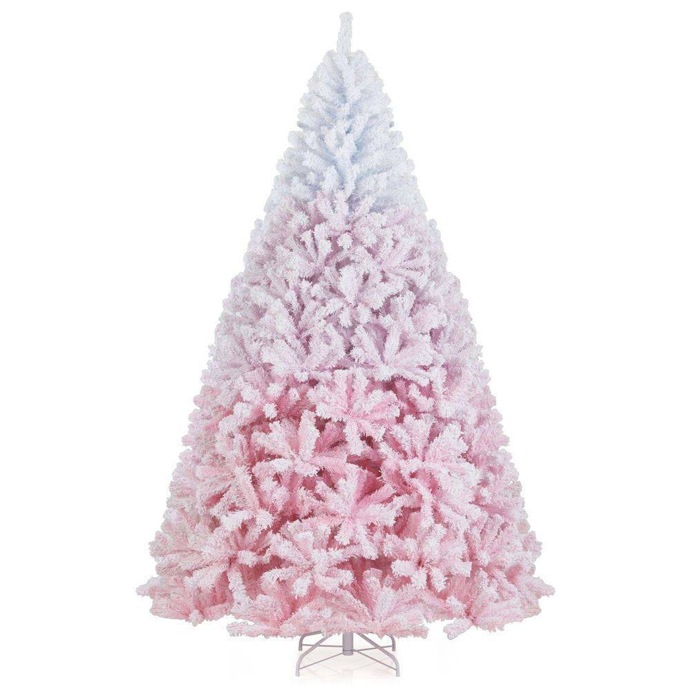 Front. Resenkos - Resenkos 2025 8-Ft Artificial Christmas Tree - 456 Tips & Folding Stand, White/Pink - Pink.