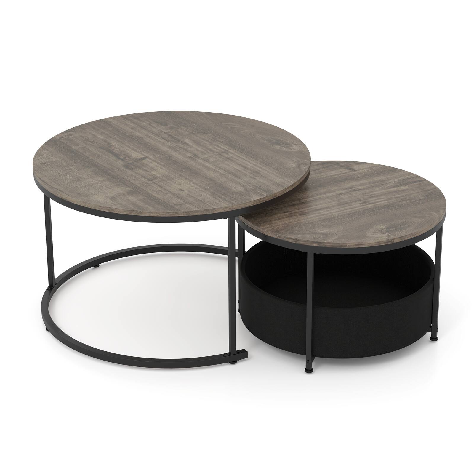 Alt View 9. Gymax - Gymax Round Coffee Table Set of 2 Circle Cocktail Table w/ Fabric Storage Basket - Gray.
