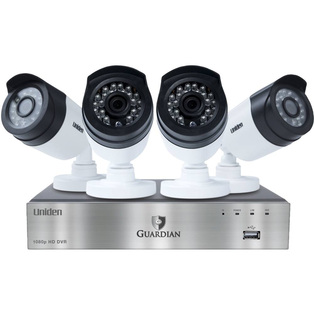 Front. Uniden - Guardian 8-Channel, 4-Camera Wired DVR Surveillance System - Black/silver/white.