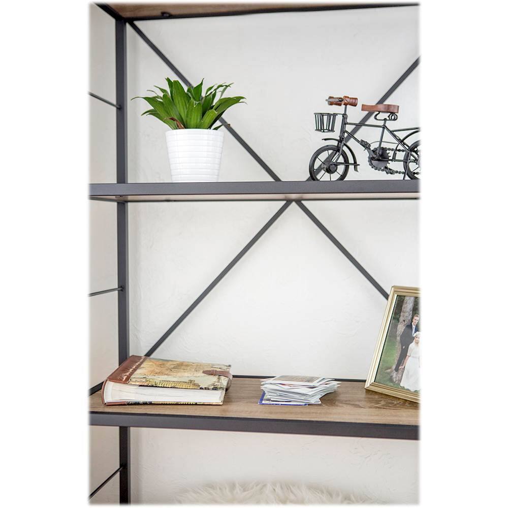Alt View 13. Walker Edison - Rustic Industrial Metal and Wood 5-Shelf Bookcase - Driftwood.