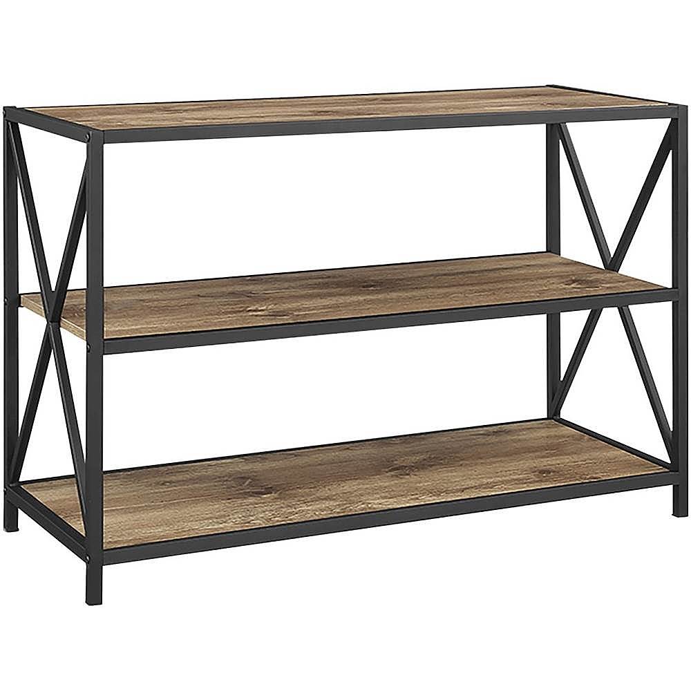 Angle. Walker Edison - Industrial Metal and Wood 3-Shelf Bookcase - Barnwood.