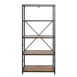 Walker Edison - Rustic Industrial Metal and Wood 5-Shelf Bookcase - Barnwood - Front_Zoom