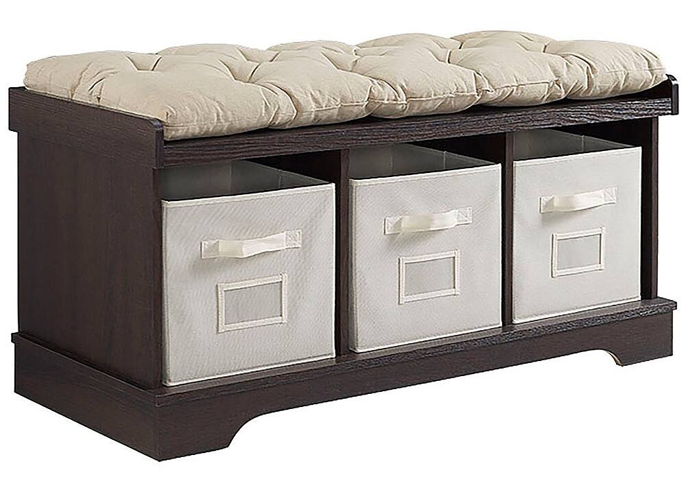 Angle View: Walker Edison - Rustic Farmhouse Entryway Storage Bench with Totes - Espresso