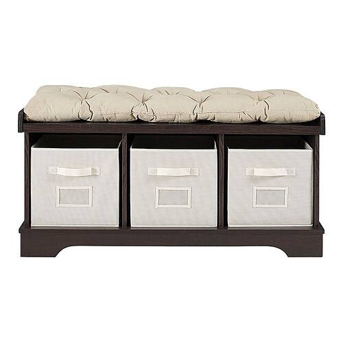 Walker Edison - Rustic Farmhouse Entryway Storage Bench with Totes - Espresso-Front_Standard 