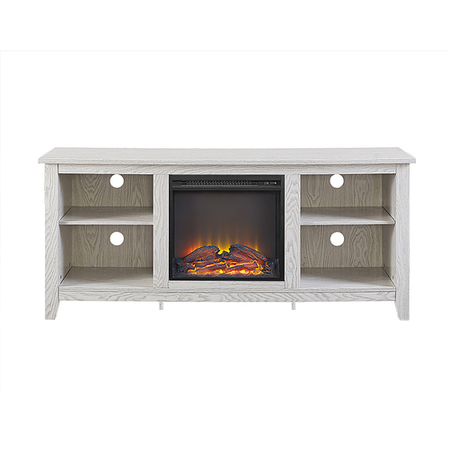 Walker Edison - Fireplace Storage TV Stand for Most TVs Up to 65" - White Wash