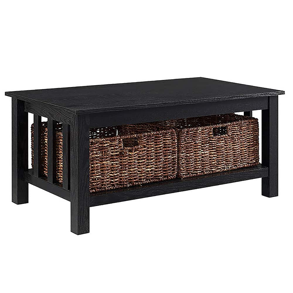 Angle View: Walker Edison - Coffee Table with wicker storage baskets - Black