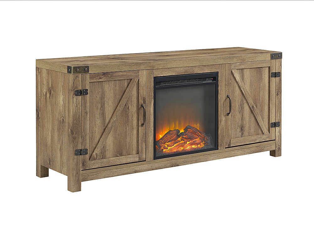 Angle View: Walker Edison - Modern Farmhouse Barndoor Fireplace TV Stand for Most TVs up to 65" - Barnwood