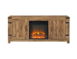 Walker Edison - Modern Farmhouse Barndoor Fireplace TV Stand for Most TVs up to 65"-  Barnwood - Barnwood - Front_Zoom