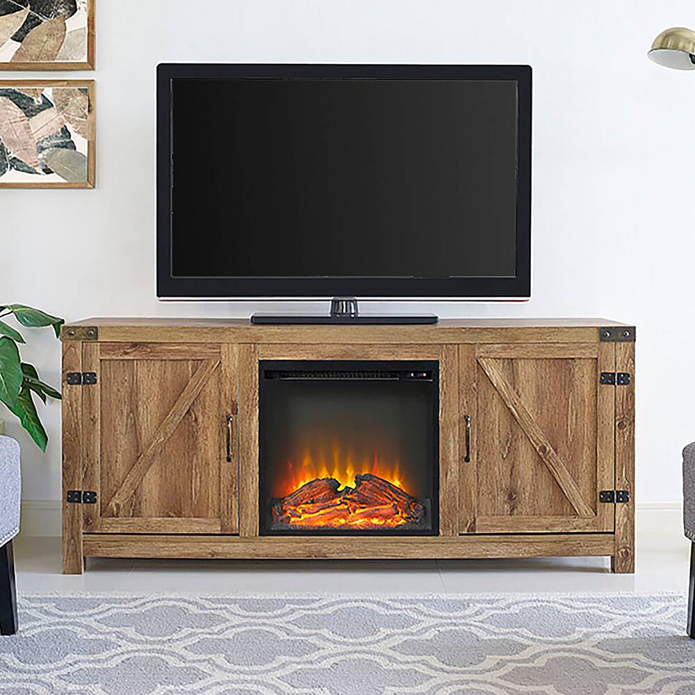 Alt View 11. Walker Edison - 58" Modern Farmhouse Barndoor Fireplace TV Stand for Most TVs up to 65" - Barnwood.