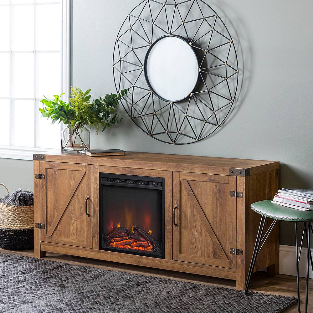 Alt View 13. Walker Edison - 58" Modern Farmhouse Barndoor Fireplace TV Stand for Most TVs up to 65" - Barnwood.