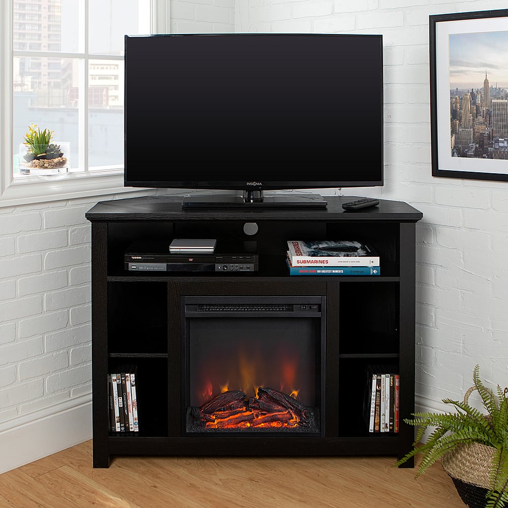 Walker Edison Wood Fireplace TV Stand Cabinet for Most Flat-Panel TVs ...