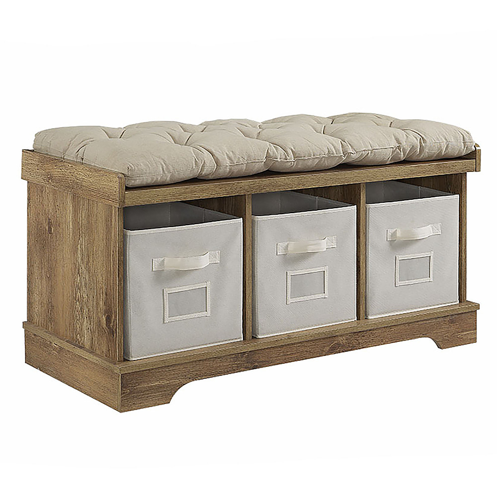 Angle View: Walker Edison - Rustic Farmhouse Entryway Storage Bench with Totes - Barnwood