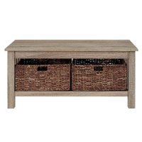 Walker Edison - Coffee Table with wicker storage baskets - Driftwood - Front_Zoom
