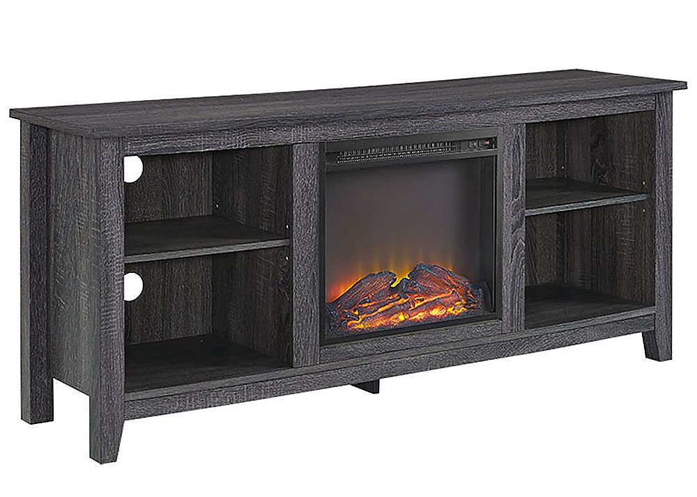 Angle View: Walker Edison - 58" Open Storage Fireplace TV Stand for Most TVs Up to 65" - Charcoal