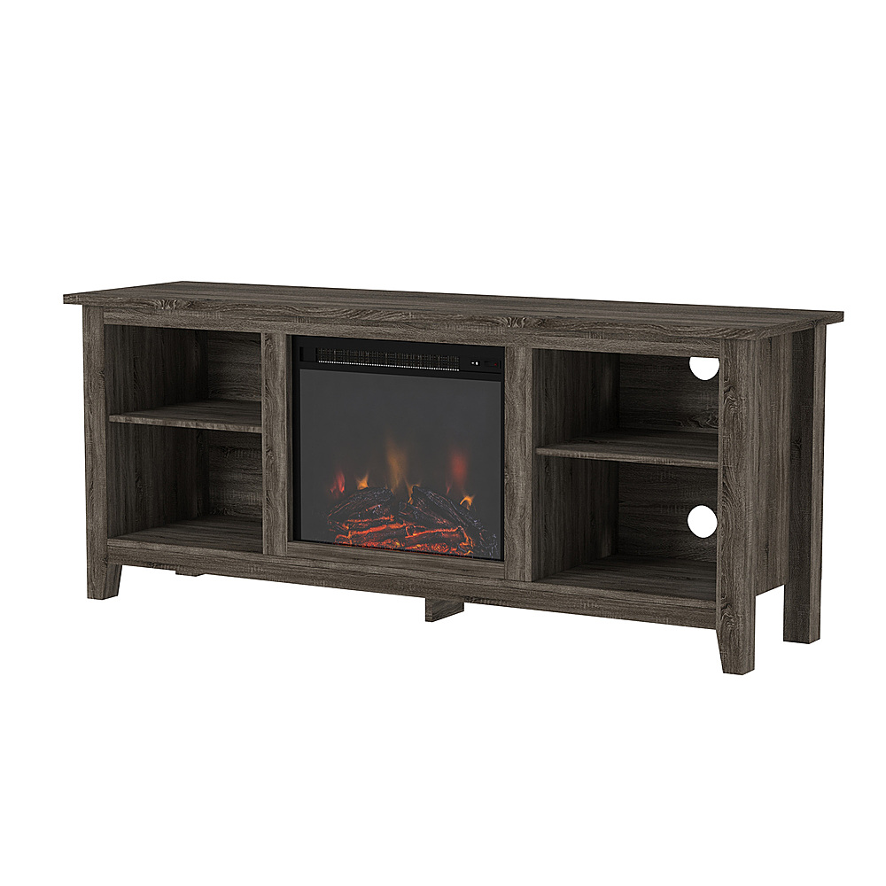Left View: Walker Edison - 58" Open Storage Fireplace TV Stand for Most TVs Up to 65" - Traditional Brown