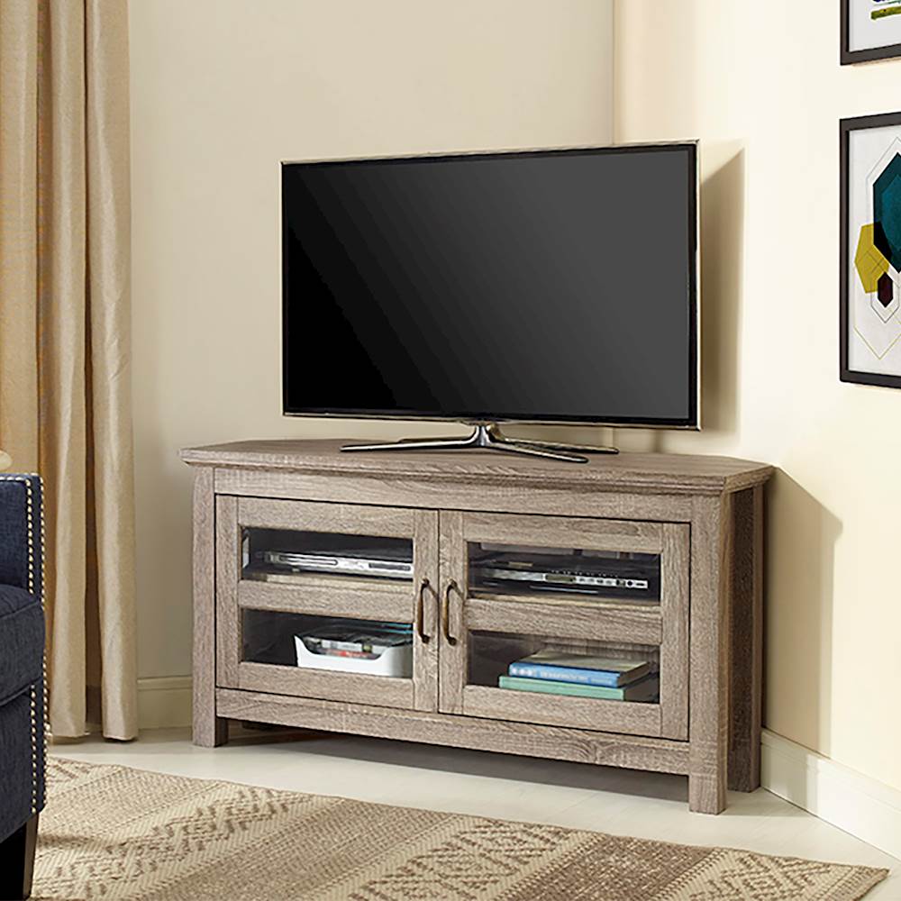 Walker Edison Corner Tv Cabinet For Most Tvs Up To 48 Driftwood