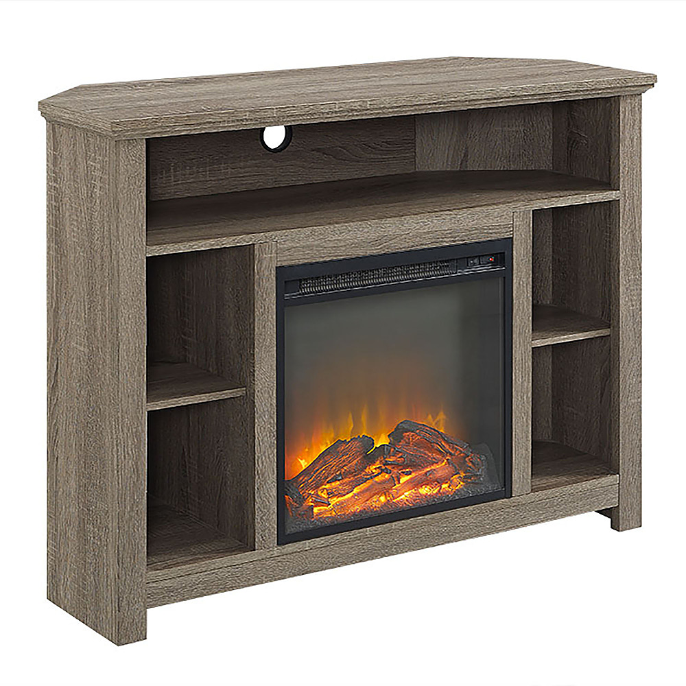 Angle View: Walker Edison - Open Cubby Storage Corner Fireplace TV Stand for Most TVs up to 50" - Driftwood