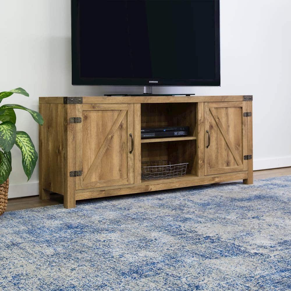 Alt View 11. Walker Edison - Rustic Barn Door Style Stand for Most TVs Up to 65" - Barnwood.