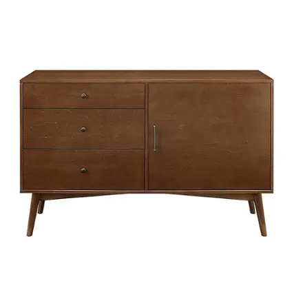 Front. Walker Edison - Angelo Mid Century Modern TV Stand Cabinet for Most Flat-Panel TVs Up to 55" - Walnut.